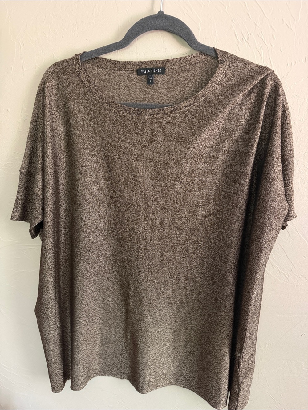 Eileen Fisher Shimmery Taupe Short Sleeve Top